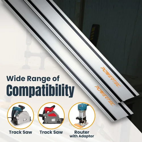 Miniatura 2 de Juego de unión de rieles guía POWERTEC de 110" para sierras de pista Milwaukee - Incluye 2x55" de rieles de aluminio extruido y conectores