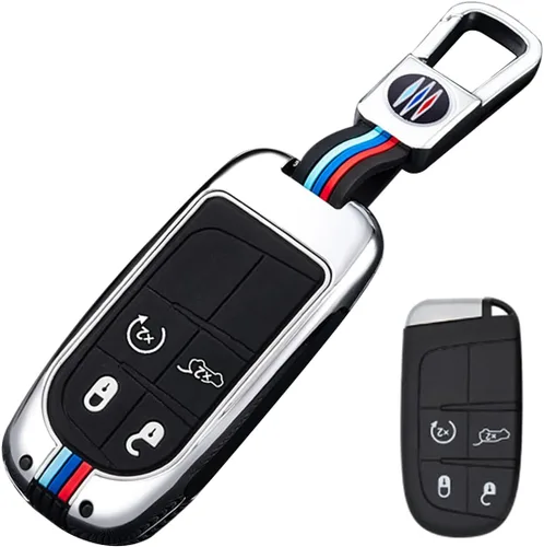 Miniatura 15 de Funda protectora de metal para llavero con llavero para Chrysler 300C Jeep Grand Cherokee 2011-2016 COMPASS 2011-2019 Cromo 3 Botones