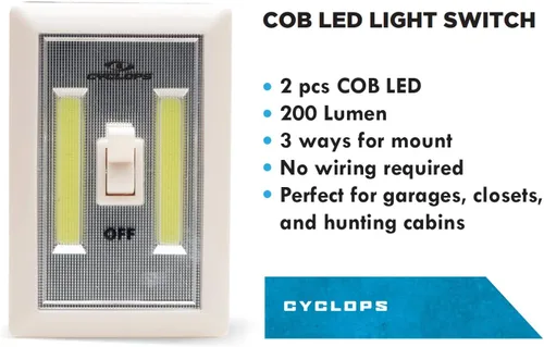 Miniatura 2 de Cyclops COB LED Light Switch - 2 Pack Powerful Compact Portable Battery-Operated Cordless Lights for Garage, Closet, Pantry, Hunting Space