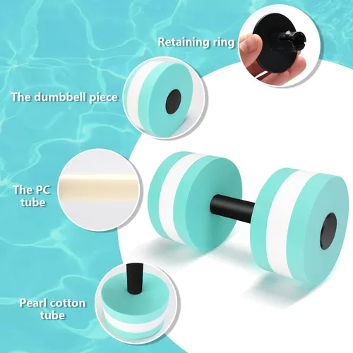Miniatura 5 de Mancuernas acuáticas, 2 mancuernas de espuma para ejercicio aeróbico de agua, resistencia a la piscina, mancuernas desmontables para agua, fitness