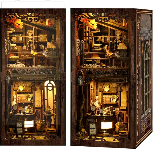 Miniatura 10 de SUNNINO Kit de Rincón de Libros - Kit de Casa de Muñecas en Miniatura DIY, Rompecabezas 3D de Madera con Luz LED, Kits de Rincón de Libros