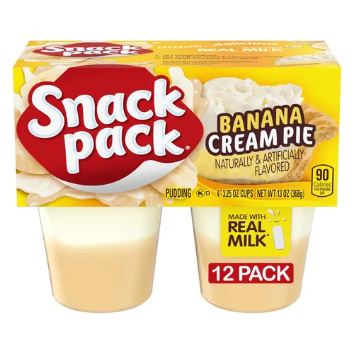 Snack Pack Tazas de pudín con sabor a pastel de crema de plátano, 3.25 onzas, 4 unidades (paquete de 12)