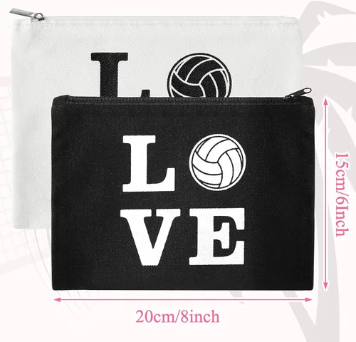 Miniatura 2 de Weewooday 12 bolsas de maquillaje de voleibol, bolsas de lona para cosméticos con palabras, estuche de almacenamiento portátil de voleibol, bolsas