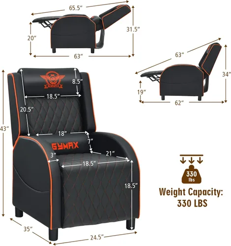 Miniatura 3 de GYMAX Silla reclinable de masaje para juegos, sofá individual ergonómico de estilo de carreras con reposacabezas ajustable, respaldo y reposapiés