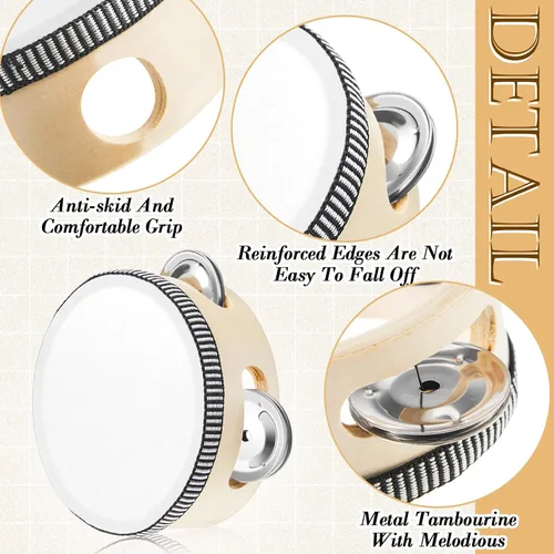 Miniatura 3 de 12 piezas de pandereta a granel para adultos, instrumento de percusión de mano, regalo, operación navideña, artículos a granel, madera, metal