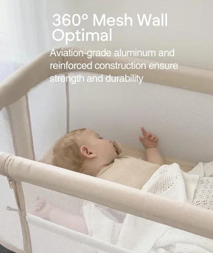 Miniatura 8 de Fodoss Cuna para Bebé al Lado de la Cama - Cuna con Malla Completa al Lado de la Cama con Ruedas, Cuna para Bebé Ajustable en 7 Alturas