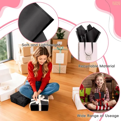 Miniatura 4 de 50 hojas de papel de seda negro para bolsas de regalo, papel de seda negro a granel para bodas, cumpleaños, proyectos de bricolaje, Halloween