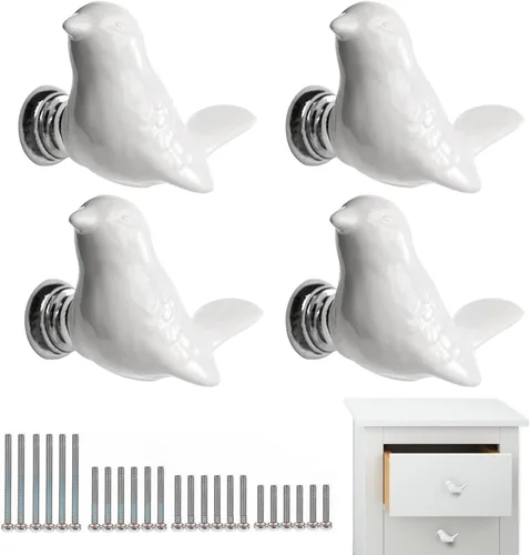 Miniatura 10 de Paquete de 6 pomos de cerámica para cajones, manijas de gabinete en forma de pájaro, armario, armario, puerta, pomos para muebles, pomos
