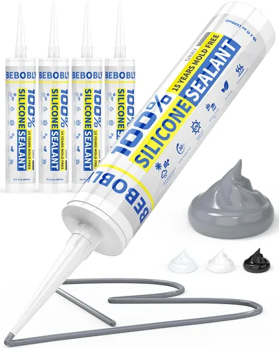Sellador de silicona para calafatear y sellar gris, sellador de silicona 100% impermeable, a prueba de encogimiento y grietas, calafateo de silicona