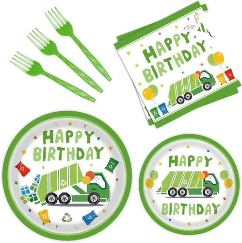 Platos de papel para camión de basura, 96 unidades, decoraciones de cumpleaños, camiones de basura, suministros de fiesta, camiones de basura,