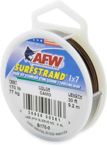 Miniatura 63 de Surfstrand Bare 1x7 Cable Líder de Acero Inoxidable - Línea Líder de Pesca para Agua Salada, 20lb Test - 325lb Test en Brillante, Camuflaje