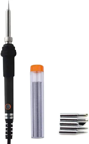 Miniatura 3 de Juego de soldadura eléctrica de 60 W con temperatura ajustable, soldador con 5 puntas diferentes, 1 cable de soldadura de 3/64 pulgadas de diámetro.