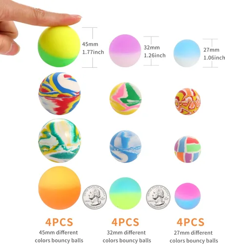 Miniatura 3 de Pllieay 12 bolas rebotantes de 3 tamaños de colores mezclados, bolas rebotantes y bolas rebotantes para cumpleaños de niños, bolsas de regalos