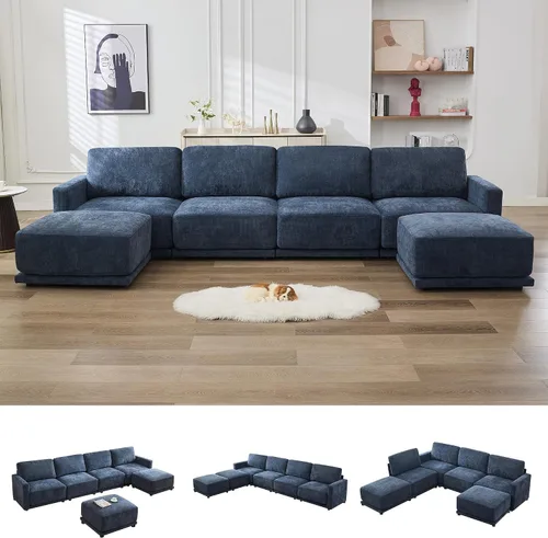 Miniatura 11 de Sofá modular en forma de U de 143.8 pulgadas, sofá de nube seccional de gran tamaño, sofás de asiento profundo de 6 plazas con 2 otomanas móviles