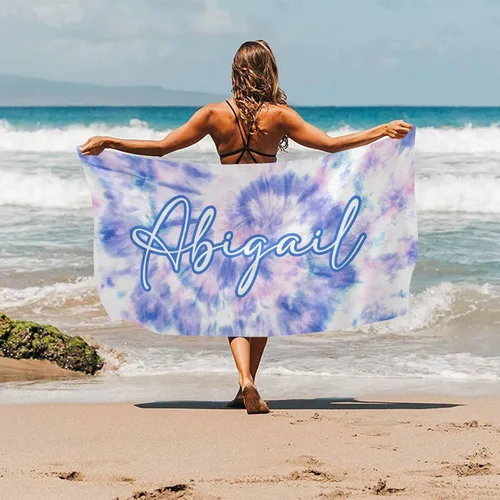 Miniatura 2 de MyPupSocks Toallas de playa para niñas, toallas personalizadas de teñido anudado con nombres para niños y adultos, toallas de playa personalizadas