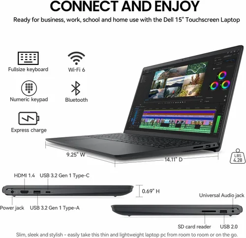 Miniatura 7 de Dell Computadora portátil con pantalla táctil de 15.6 pulgadas, pantalla táctil FHD IPS de 15.6 pulgadas, Intel Core i7 de 13ª