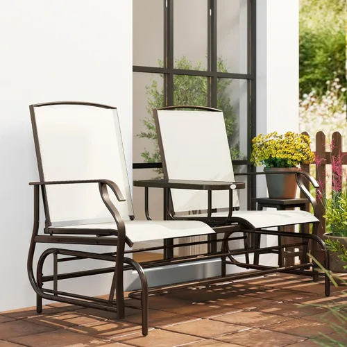 Miniatura 9 de Outsunny Banco deslizante para exteriores con mesa central, sofá de patio con estructura metálica, tela transpirable de malla y reposabrazos