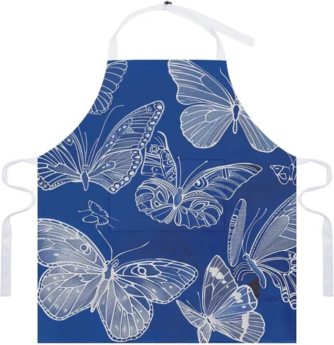 Miniatura 7 de MUSM Apron for Adults - 27.6 X 31.5 Inch, Heavy-Duty Polyester Aprons with Two Large Pockets, Waterproof Several Butterfly Lines Kitchen Apron for