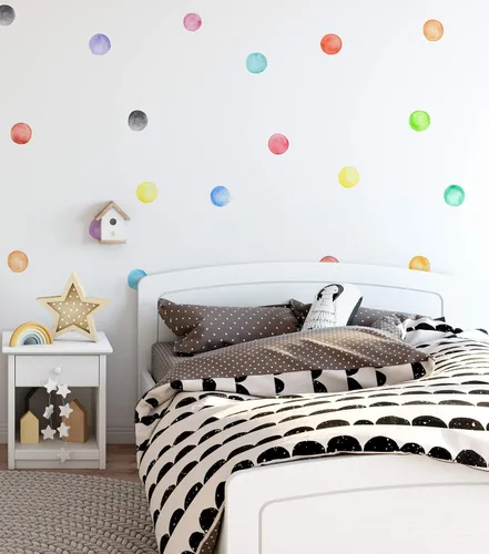 Miniatura 3 de Calcomanía de pared de lunares, acuarela, colorida, calcomanías de pared redondas, calcomanías de pared para despegar y pegar, decoración de pared