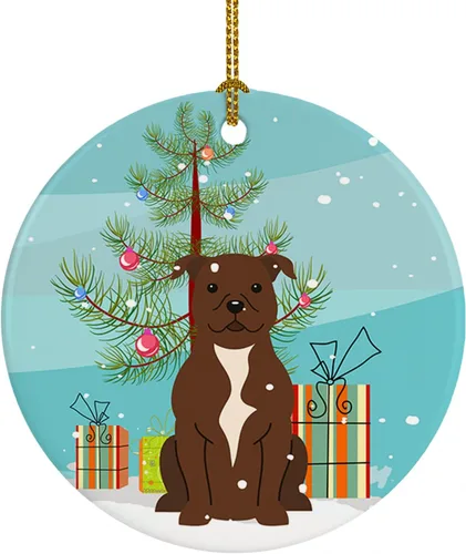 Miniatura 72 de Caroline's Treasures Adorno de cerámica para árbol de Navidad, Laika Spitz de Siberia Occidental, decoración colgante para árbol de Navidad
