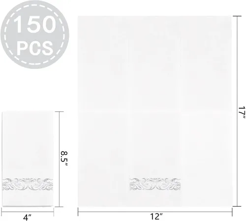 Miniatura 3 de WDF Paquete de 150 servilletas plateadas desechables de papel, servilletas plateadas de 3 capas, servilletas desechables de alta calidad, Blanco