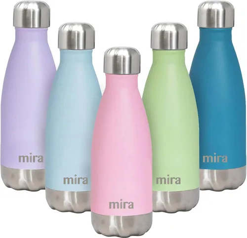 MIRA Botella de agua aislada de 12 onzas – Termo delgado de acero inoxidable en forma de cola – Frasco caliente y frío de doble pared (24 horas Rosa