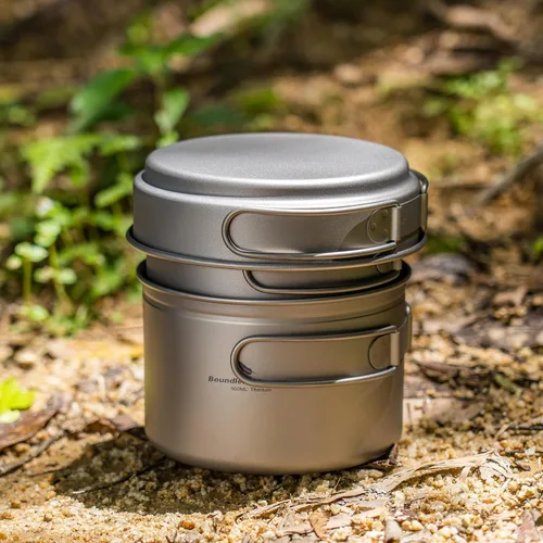 Miniatura 7 de Juego de sartenes de titanio con mango plegable para acampar al aire libre, sopa, tazón, sartén, kit de utensilios de cocina de picnic Ti1587