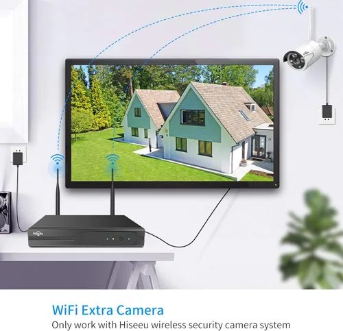 Miniatura 4 de Hiseeu - Cámara adicional de 2 paquetes 5MP de cámara de seguridad inalámbrica para exteriores, lente de 3.6mm impermeable para interiores