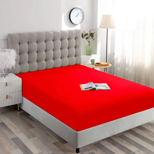 Miniatura 2 de Ghooss Sábana bajera ajustable de tamaño matrimonial suave, de bolsillo profundo, resistente a las arrugas, a la decoloración y a las manchas, 1 Rojo