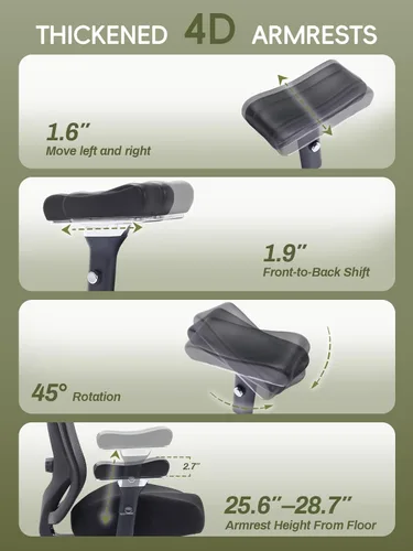 Miniatura 7 de Silla de oficina grande y alta de 550 libras, silla de escritorio ergonómica con cojín grueso en W y reposabrazos 4D, silla de escritorio de malla