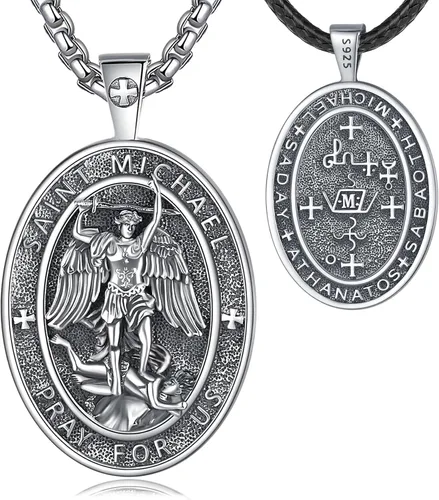 EUDORA Collar de plata de ley 925, San Cristóbal y San Benito, San Miguel, Virgen María, San Judas Tadeo, Cruz de Buen Pastor y Arcángel, Medalla