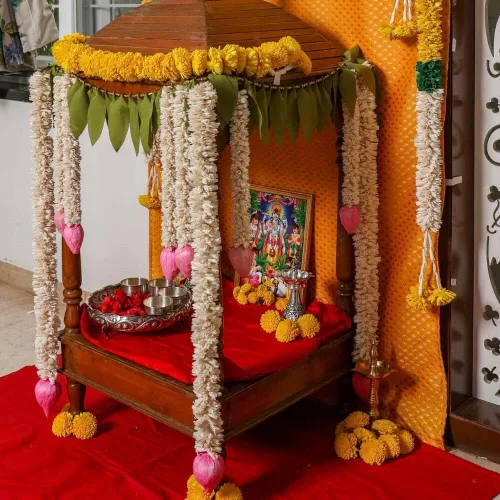 Miniatura 4 de Desi Favors Lirio indio con brote de loto rosa, flores artificiales de lirio de loto para colgar, decoración india de Pooja para festivales, diwali