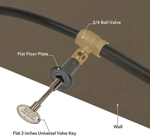 Miniatura 6 de Skyflame Kit de válvula de llave de gas recta de 3/4 pulgadas para chimenea de hoguera con brida negra plana, llave universal de 3 y 8 pulgadas
