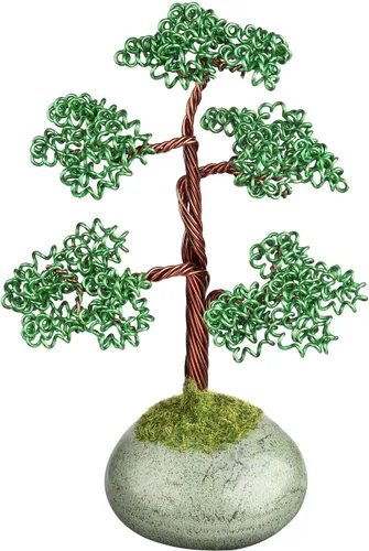 rockcloud Árbol bonsái de alambre de aluminio artesanal con base de cerámica, árbol de dinero de piedra artificial para Feng Shui oficina decoración