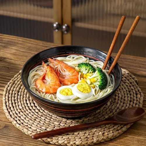 Miniatura 6 de YUN TAO Juego de 4 cuencos de ramen de cerámica negra de 35 onzas, cuencos de sopa profundos, cuencos japoneses asiáticos para fideos Pho para uso