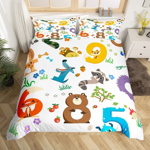 Miniatura 29 de Feelyou Juego de ropa de cama de animales del zoológico, tamaño individual, funda de edredón de animales de dibujos animados para adolescentes