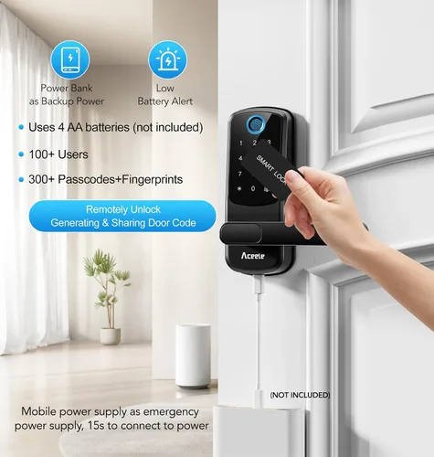 Miniatura 6 de Aceele Cerradura inteligente de puerta con huella digital sin llave, Wi-Fi integrado, cerradura electrónica para puerta delantera con teclado
