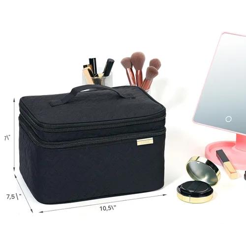 Miniatura 6 de NISHEL Bolsa Grande de Maquillaje de Viaje de Doble Capa para Mujeres, Estuche Cosmético, Organizador para Accesorios de Tamaño de Viaje, Botellas