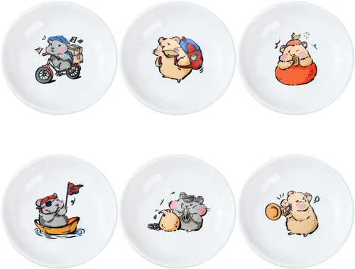 SOCOSY Platos de cerámica súper lindos con animales de dibujos animados, platos de condimentos, pequeños tazones para alimentación de gatos, perros