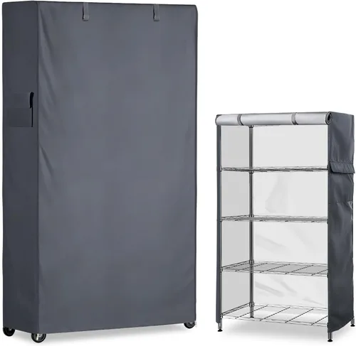 Cubierta de estante impermeable, 600D resistente a prueba de polvo, fundas de estantería para exteriores para estantes de alambre con cremallera de