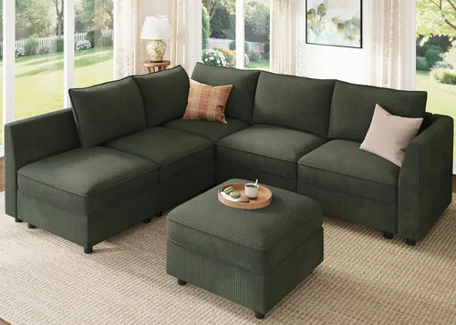 Miniatura 33 de HONBAY Sofá seccional modular con almacenamiento en forma de L sofá seccional, sofás convertibles para sala de estar - verde