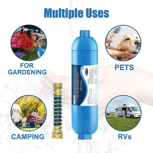 Miniatura 5 de Paquete de 2 filtros de agua en línea/marina RV con protector de manguera flexible, certificado NSF, dedicado para jardinería, caravanas, cámperes