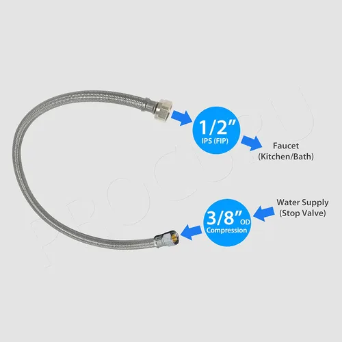 Miniatura 4 de PROCURU - Conector de manguera de grifo FIP de 48 pulgadas (4 pies) x 3/8 pulgadas Comp x 1/2 pulgada, línea de suministro trenzada de acero