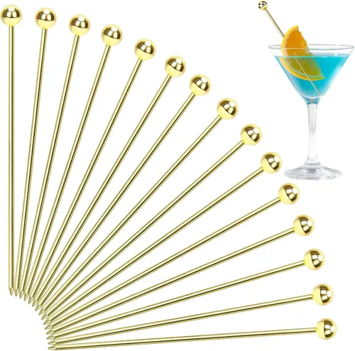 Miniatura 10 de 20 palillos de cóctel para bebidas, palillos de dientes de cóctel de acero inoxidable largos, brochetas de cóctel reutilizables, palillos de martini