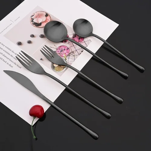 Miniatura 2 de JASHII Juego de cubiertos mate de acero inoxidable 304 de 24 piezas, incluye cuchillos para carne, servicio para 4, mango redondo, acabado satinado