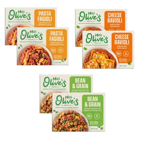 Miss Olives Paquete Vegetariano de Comidas Preparadas para Microondas (Paquete de 6: 2 de cada artículo Ravioli de Queso, Frijoles y Granos del