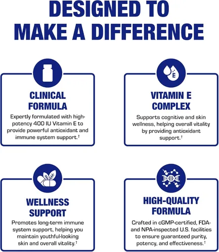 Miniatura 9 de Cápsulas blandas de vitamina E de 400 UI – Fórmula clínica Complejo de suplemento de vitamina E natural con tocoferol d-alfa y tocoferoles mixtos