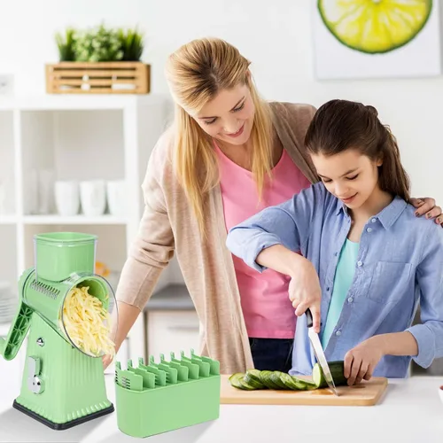 Miniatura 7 de Rallador rotativo de queso con 5 cuchillas, tubo grande para alimentos, empujador de alimentos de seguridad, base de succión fuerte, verde menta