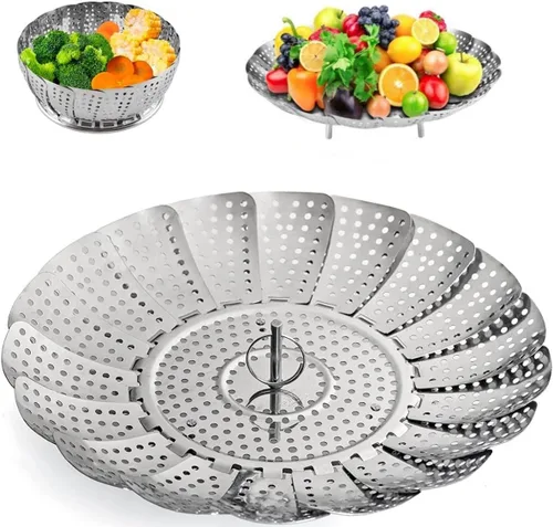 Zocy Cesta de vapor, cestas de vapor de verduras de acero inoxidable para cocinar al vapor expandible para adaptarse a ollas de varios tamaños (5.5
