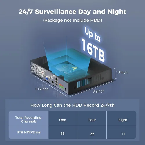 Miniatura 4 de Hiseeu Grabador de video digital de seguridad DVR de 4K 8 canales DVR avanzado de 8MP con detección de vehículos para cámara de seguridad CCTV